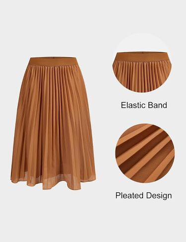 Women's Midi Skirt Elastic High Waist Pleated Skirt Knee Length Swing A-Line Casual Flowy Skirts 2024 in Saudi Arabia