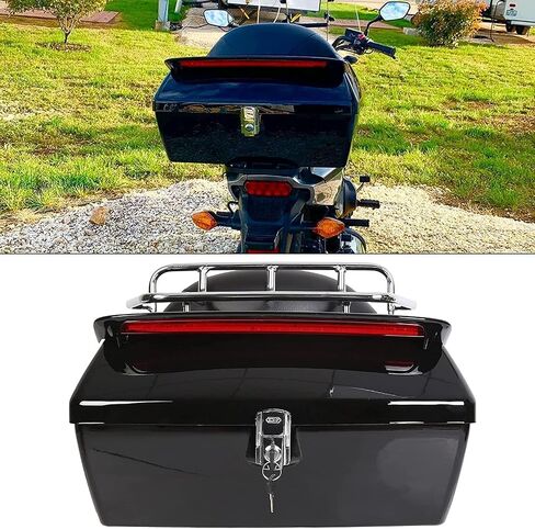 ECOTRIC Universal Motorcycle Tour Pack w/Top Rack & Backrest Compatible with Harley Honda Yamaha Suzuki Cruiser Black Plastic w/Lock in Saudi Arabia