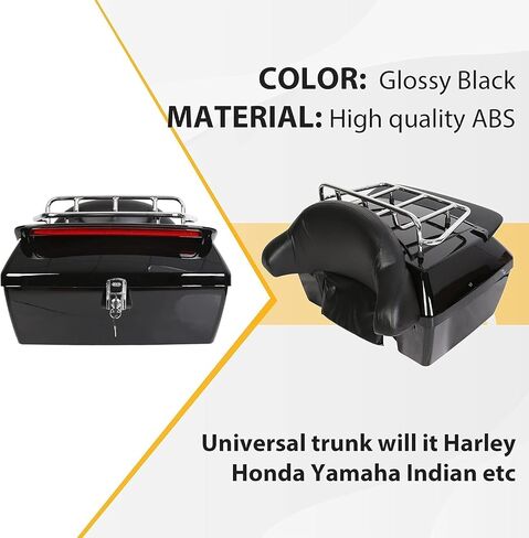 ECOTRIC Universal Motorcycle Tour Pack w/Top Rack & Backrest Compatible with Harley Honda Yamaha Suzuki Cruiser Black Plastic w/Lock in Saudi Arabia