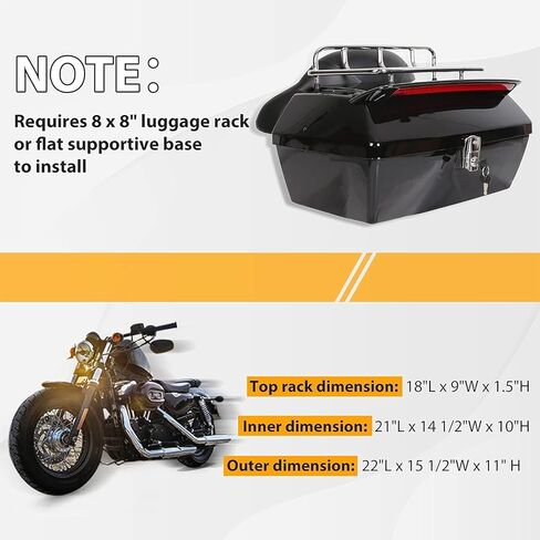ECOTRIC Universal Motorcycle Tour Pack w/Top Rack & Backrest Compatible with Harley Honda Yamaha Suzuki Cruiser Black Plastic w/Lock in Saudi Arabia