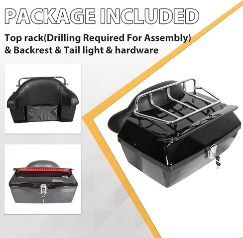 ECOTRIC Universal Motorcycle Tour Pack w/Top Rack & Backrest Compatible with Harley Honda Yamaha Suzuki Cruiser Black Plastic w/Lock in Saudi Arabia
