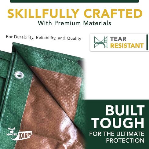 Waterproof Tent Tarp - Heavy Duty Tarp Tent for Wood Furniture, Car, Boat, Pool, & More - Tear Resistant - 20x25 Foot Indoor/Outdoor Reversible Tarp (Green/Brown Tarp) in Saudi Arabia