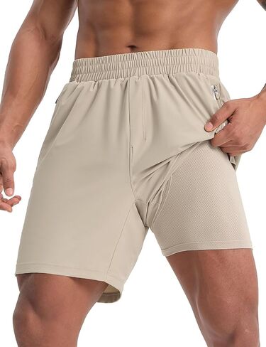 BALEAF Men's Athletic Shorts 7" Quick Dry Running Workout 2 in 1 with Liner Lightweight Gym with Zipper Pocket UPF50+ in Saudi Arabia