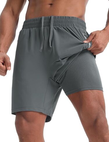 BALEAF Men's Athletic Shorts 7" Quick Dry Running Workout 2 in 1 with Liner Lightweight Gym with Zipper Pocket UPF50+ in Saudi Arabia