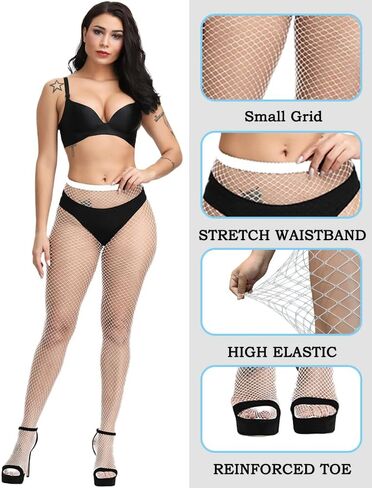 Fishnet Stockings For Women With Stretch Waistband,Fishnets With Reinforced Toes, Fishnet Tights With High Elastic in Kuwait