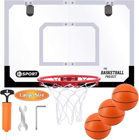 Large Indoor Mini Basketball Hoop Set for Kids and Adult 24 X 16 Inch Board Family Games for Home and Office Door & Wall with 3 Balls and Complete Accessories, Basketball Toy Gift for Boys Girls Teens in Kuwait