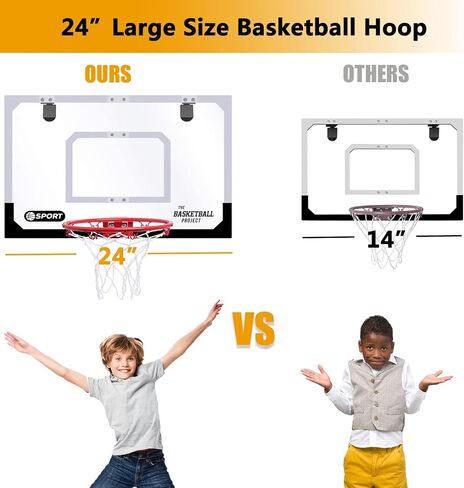 Large Indoor Mini Basketball Hoop Set for Kids and Adult 24 X 16 Inch Board Family Games for Home and Office Door & Wall with 3 Balls and Complete Accessories, Basketball Toy Gift for Boys Girls Teens in Kuwait
