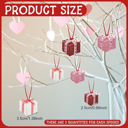 Woanger 30 Pcs Mini Valentine's Day Present Boxes Red Pink White Glitter Fabric Box Ornament Miniature Hanging Ornament Heart Pendant Tiny Boxes Decorations for Home Decor Supplies in Saudi Arabia