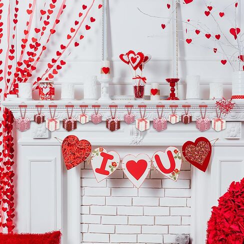 Woanger 30 Pcs Mini Valentine's Day Present Boxes Red Pink White Glitter Fabric Box Ornament Miniature Hanging Ornament Heart Pendant Tiny Boxes Decorations for Home Decor Supplies in Saudi Arabia