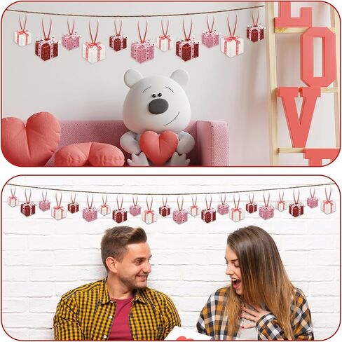 Woanger 30 Pcs Mini Valentine's Day Present Boxes Red Pink White Glitter Fabric Box Ornament Miniature Hanging Ornament Heart Pendant Tiny Boxes Decorations for Home Decor Supplies in Saudi Arabia