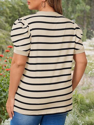 HDLTE Women’s Plus Size Tops – Striped Short Puff Sleeve T Shirts Loose Fit Cute Casual Dressy Tops Shirts Blouses Tunics in Saudi Arabia