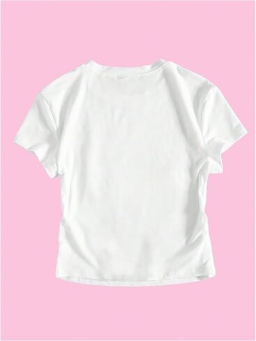 SHENHE Women's Summer Graphic Crop Tee Crew Neck Short Sleeve Funny Fitted T Shirt Top in Saudi Arabia