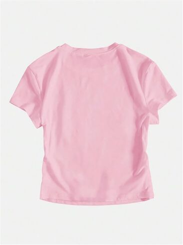 SHENHE Women's Summer Graphic Crop Tee Crew Neck Short Sleeve Funny Fitted T Shirt Top in Saudi Arabia