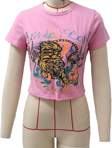 Women Going Out Top Y2k Baby Tees Crew Neck Short Sleeve Letter Heart Print Crop Top Summer T-Shirt E-Girl Streetwear in Kuwait