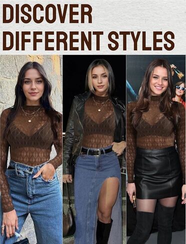 Lace Long Sleeve Tops for Women Mock Neck Mesh Top See Through Tops Fitted Layering Top in Saudi Arabia