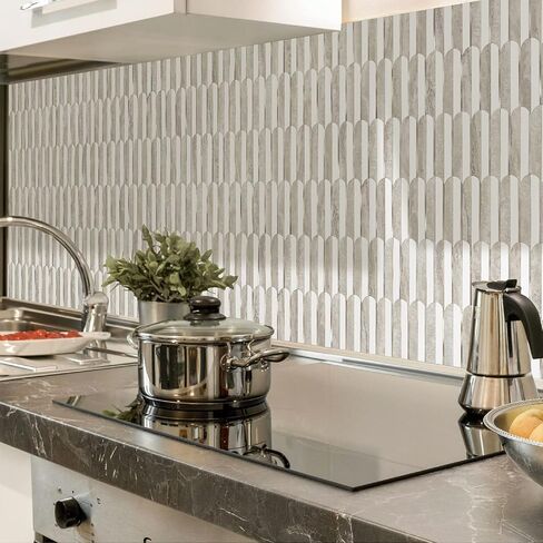 Vamos Peel and Stick Backsplash Seamless Tile for Kitchen and Bathroom,White and Beige Slate PVC Mixed Light Gold Self Adhesive Fish Scale Metal Mosaic Tiles (10 Sheets) in Kuwait