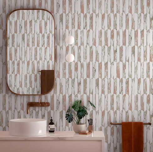 Vamos Peel and Stick Backsplash Seamless Tile for Kitchen and Bathroom,White and Beige Slate PVC Mixed Light Gold Self Adhesive Fish Scale Metal Mosaic Tiles (10 Sheets) in Kuwait