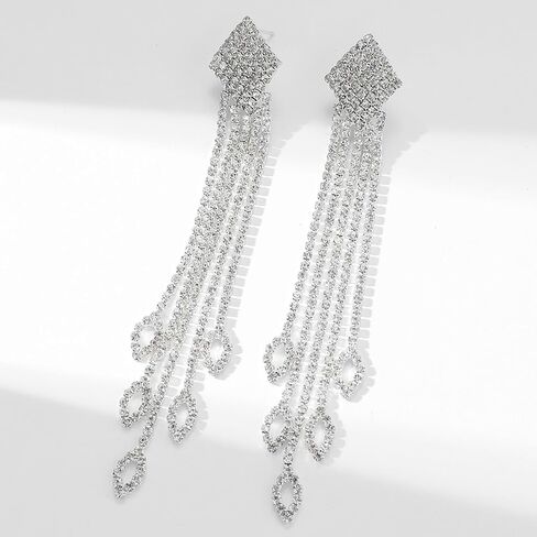 Rhinestone Drop Earrings for Women Sparkly Long Tassel Earrings Dangling Crystal Statement Prom Earrings Wedding Party Dress Outfit Jewerly Gifts in Kuwait