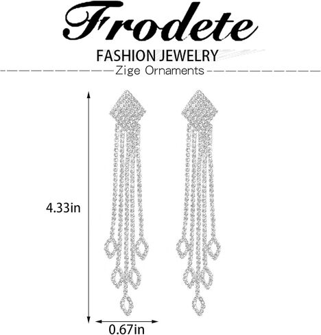 Rhinestone Drop Earrings for Women Sparkly Long Tassel Earrings Dangling Crystal Statement Prom Earrings Wedding Party Dress Outfit Jewerly Gifts in Kuwait