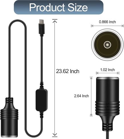 USB C to 12V Cigarette Lighter Adapter, Type C Male to 12 Volt Car Cigarette Lighter Socket Power Converter Cable for Readar Detector, Dash Cam, GPS(9.8FT) in Saudi Arabia