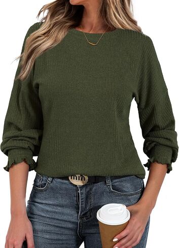 TAKEYAL Long Sleeve Shirt for Women Crew Neck Blouse Dressy Casual Loose Outfits Spring Fall Trendy Fashion Top 2025 in Saudi Arabia