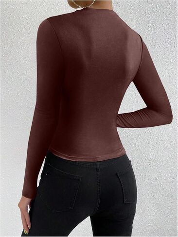 SweatyRocks Women's Ruched Long Sleeve Shirts Mock Neck Fitted T Shirts Basic Tops in Saudi Arabia