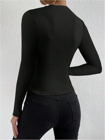 SweatyRocks Women's Ruched Long Sleeve Shirts Mock Neck Fitted T Shirts Basic Tops in Saudi Arabia