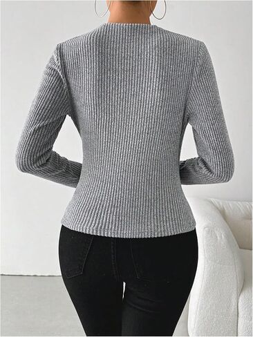 SweatyRocks Women's Ruched Long Sleeve Shirts Mock Neck Fitted T Shirts Basic Tops in Saudi Arabia
