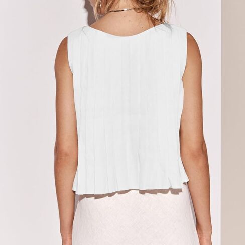 Women Bow Tie Front Tank Top Pleated Ruffle Linen Vest Y2K Babydoll Shirt Coquette Clothes in Saudi Arabia