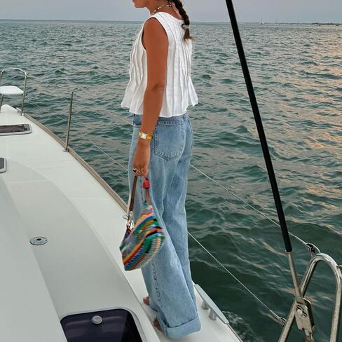 Women Bow Tie Front Tank Top Pleated Ruffle Linen Vest Y2K Babydoll Shirt Coquette Clothes in Saudi Arabia