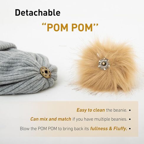TOP-EX M/L/XL Women Winter Beanie Pom Hat Warm Wool Cashmere Knit Cap Double Layer Hat with Faux Fur Pompom in Saudi Arabia
