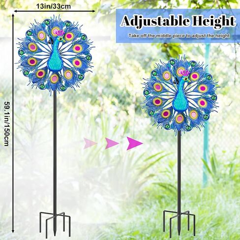 66 Inch Metal Outdoor Wind Spinner, 2-Way Wind Sculpture Spinner with Metal Stake, Waterproof 360 Degrees Kinetic Windmill Art Decoration for Patio Garden Lawn (A- Vintage Blue) in Saudi Arabia