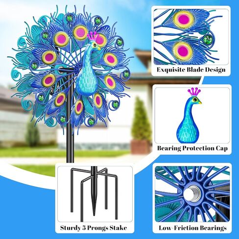 66 Inch Metal Outdoor Wind Spinner, 2-Way Wind Sculpture Spinner with Metal Stake, Waterproof 360 Degrees Kinetic Windmill Art Decoration for Patio Garden Lawn (A- Vintage Blue) in Saudi Arabia