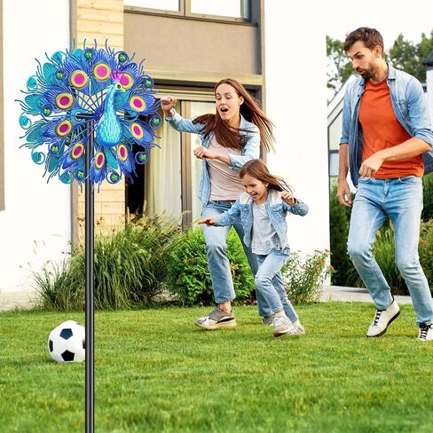66 Inch Metal Outdoor Wind Spinner, 2-Way Wind Sculpture Spinner with Metal Stake, Waterproof 360 Degrees Kinetic Windmill Art Decoration for Patio Garden Lawn (A- Vintage Blue) in Saudi Arabia