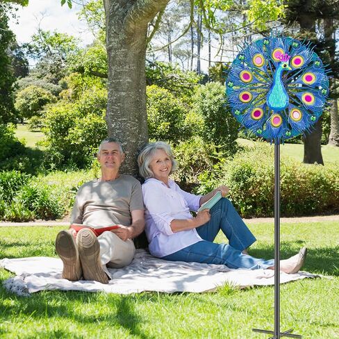 66 Inch Metal Outdoor Wind Spinner, 2-Way Wind Sculpture Spinner with Metal Stake, Waterproof 360 Degrees Kinetic Windmill Art Decoration for Patio Garden Lawn (A- Vintage Blue) in Saudi Arabia
