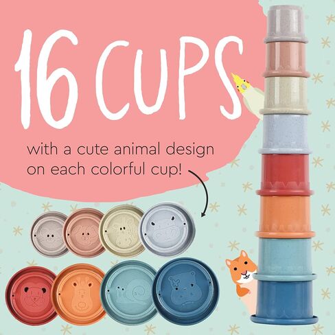 [8 PC] Stacking Cups for Rabbits - Wheat Straw Rabbit Toys with Cute Animal Designs - Bunny Stacking Cups to Play with Rabbits - Nesting Toys for Rabbits to Keep Busy - Graduated Sized Stackable Toys in Kuwait