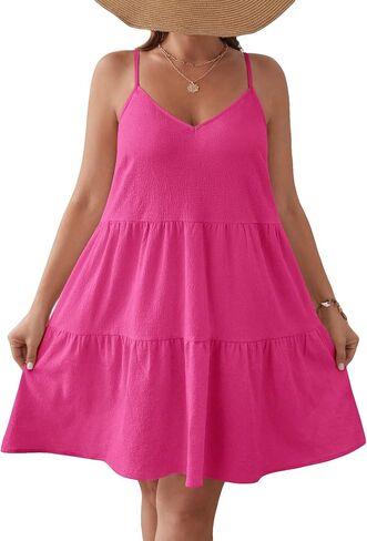 Women's Plus Size Ruffle Hem Bowknot Back Dress Sleeveless V Neck Cami Dress Vacation Dress in Saudi Arabia