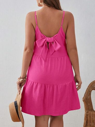 Women's Plus Size Ruffle Hem Bowknot Back Dress Sleeveless V Neck Cami Dress Vacation Dress in Saudi Arabia