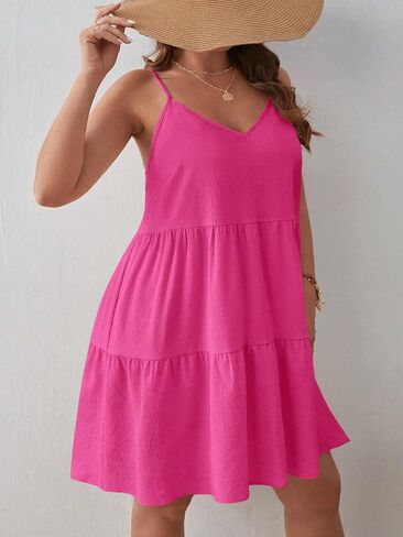 Women's Plus Size Ruffle Hem Bowknot Back Dress Sleeveless V Neck Cami Dress Vacation Dress in Saudi Arabia