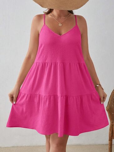 Women's Plus Size Ruffle Hem Bowknot Back Dress Sleeveless V Neck Cami Dress Vacation Dress in Saudi Arabia