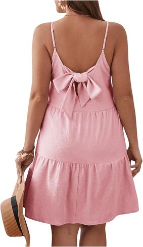 Women's Plus Size Ruffle Hem Bowknot Back Dress Sleeveless V Neck Cami Dress Vacation Dress in Saudi Arabia