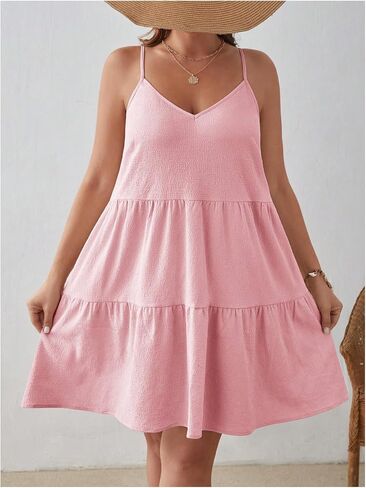 Women's Plus Size Ruffle Hem Bowknot Back Dress Sleeveless V Neck Cami Dress Vacation Dress in Saudi Arabia