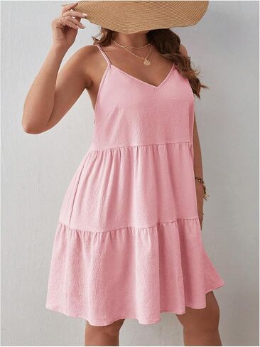 Women's Plus Size Ruffle Hem Bowknot Back Dress Sleeveless V Neck Cami Dress Vacation Dress in Saudi Arabia