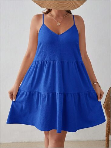 Women's Plus Size Ruffle Hem Bowknot Back Dress Sleeveless V Neck Cami Dress Vacation Dress in Saudi Arabia