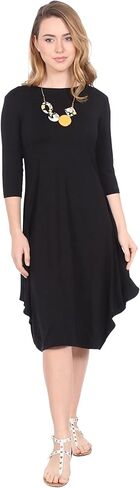 Kosher Casual Women's Modest Casual 3/4 Sleeve Flare and Drape Jersey Shift Midi Dress in Saudi Arabia