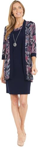 R&M Richards 2PC Floral Printed Jacket W/Solid Tank & Detachable Necklace in Kuwait