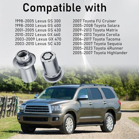 Wheel Lock Lug Nuts fits for Toyota Avalon Camry C-HR Corolla Highlander Mirai Prius RAV4 Sienna Solara Tacoma Venza Yaris, Lexus Chrome Lug Nuts 2002-2023 Replace 00276-00900, w/Key in Kuwait