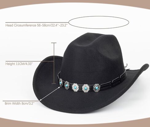 Men Women Classic-Western-Cowboy-Hat - PU Leather Wide Brim Cowgirl Fedora Hats with Braided Rope Band(Size:M) in Saudi Arabia