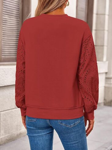 MASCOMODA Fall Fashion 2024 Blouses for Women Dressy Casual Lace Long Sleeve Tops Crewneck Eyelet Knit T Shirts Sweatshirt in Saudi Arabia