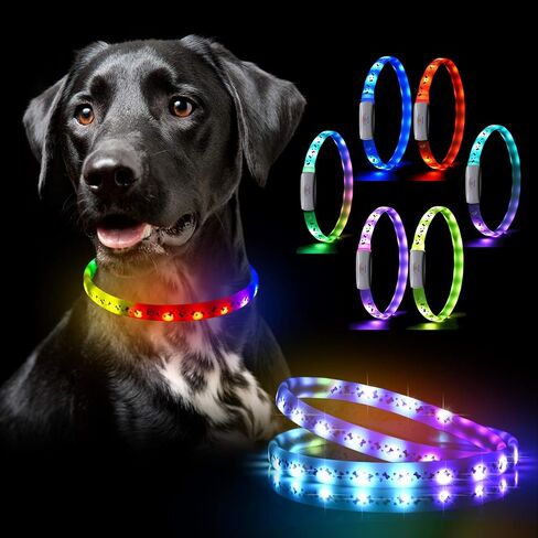 طوق للكلاب بإضاءة LED - أطواق للكلاب قابلة لإعادة الشحن عبر USB، 15 تأثيرات ضوئية تتوهج في الظلام، طوق مقاوم للطقس يناسب الكلاب الصغيرة والمتوسطة والكبيرة، يحافظ على سلامة حيواناتك الأليفة ورؤية عالية in Kuwait